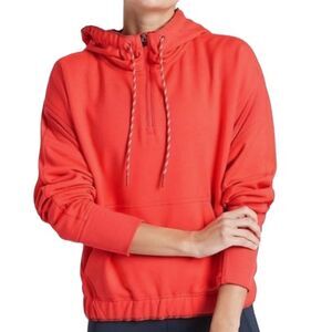 Athleta Ascend Warm Up 1/4 Zip Pullover Hoodie Passionfruit Coral, Medium (A7)